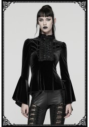Punk Rave Amara Bell Sleeve High Neck Velvet Gothic Top