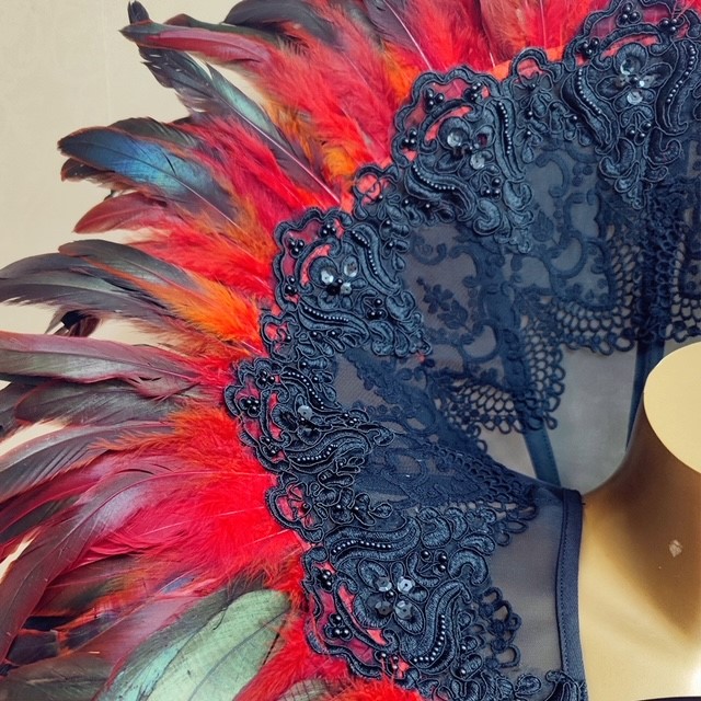 SaiSai Red Swan Feather Shrug