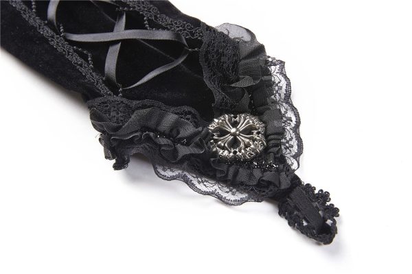 Dark in Love Velvet lace-up gloves
