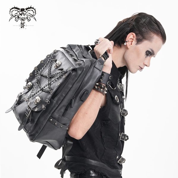 Devil Fashion Girls & Ghouls Pentagram Chains Spiked Backpack