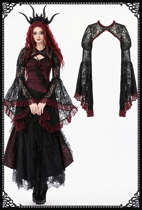 Dark In Love Crypt Babe Black & Red Lace Bell Sleeves Gothic Bolero