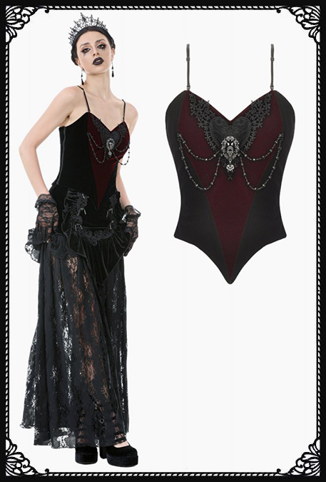 Dark In Love Crimson Velvet V Shape Gothic Top