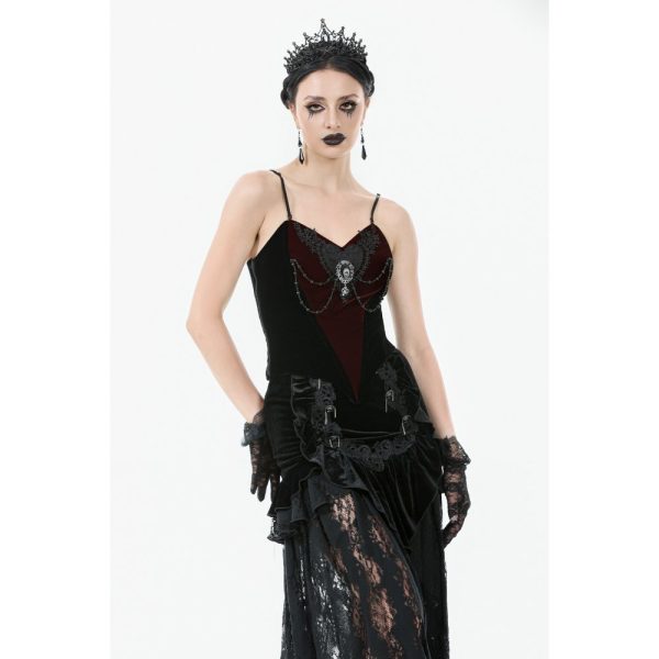 Dark In Love Crimson Velvet V Shape Gothic Top