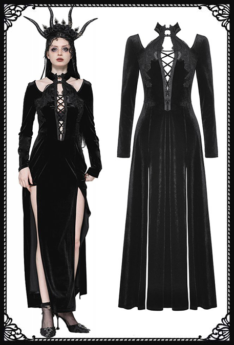 Dragana Open Front With Slits Velvet Gothic Dress