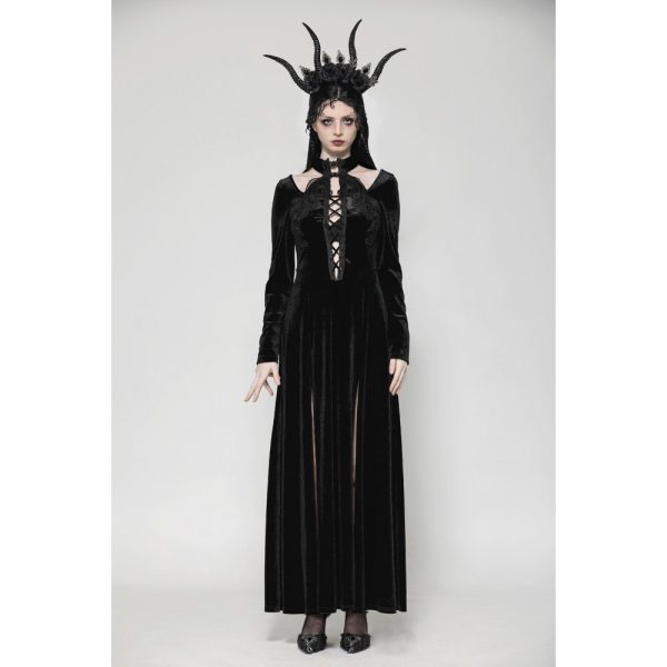 Dragana Open Front With Slits Velvet Gothic Dress