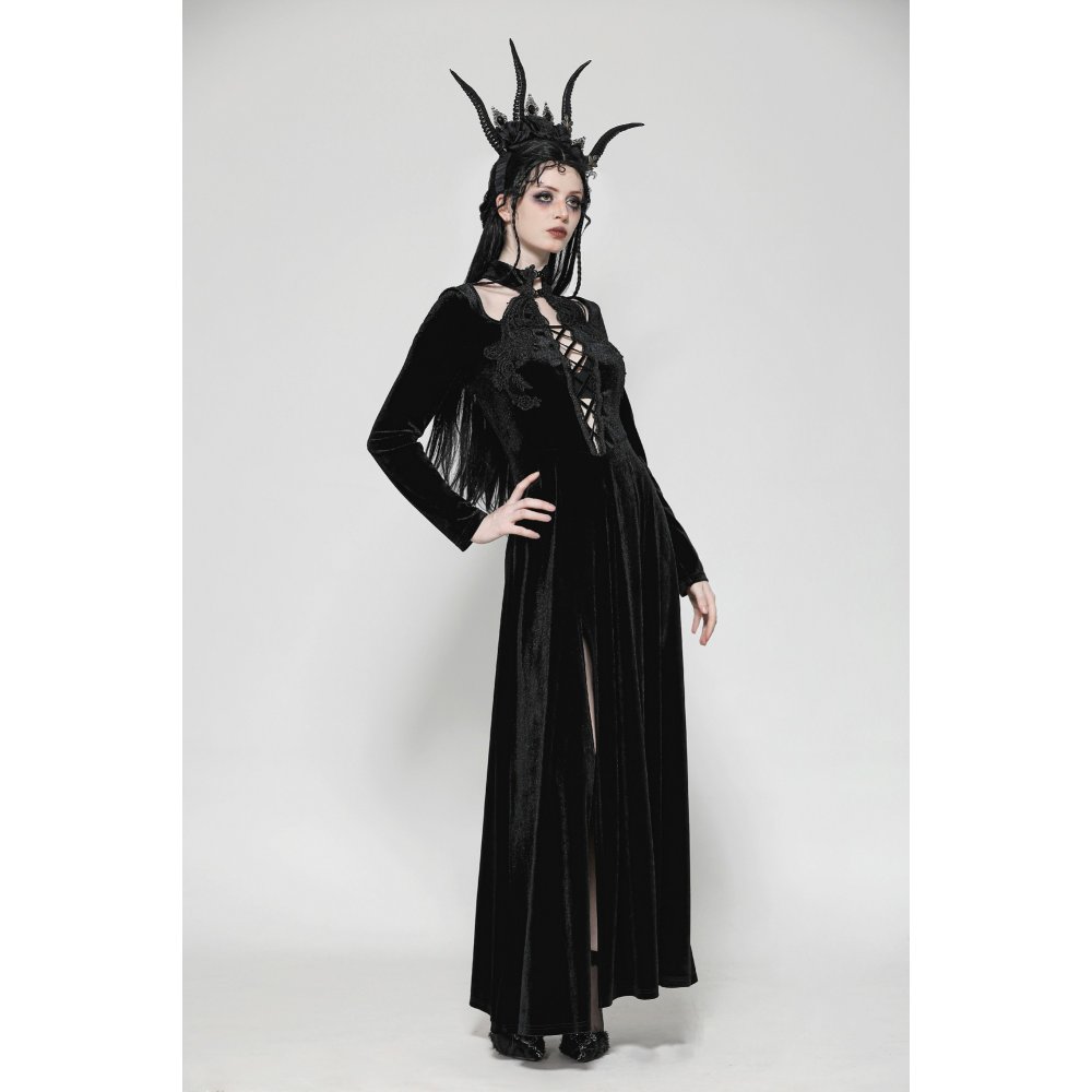 Dragana Open Front With Slits Velvet Gothic Dress