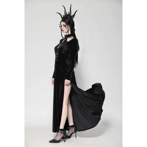 Dragana Open Front With Slits Velvet Gothic Dress