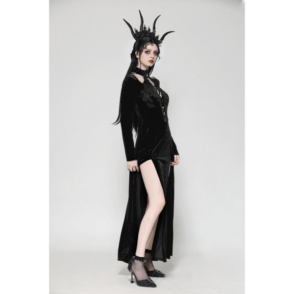 Dragana Open Front With Slits Velvet Gothic Dress