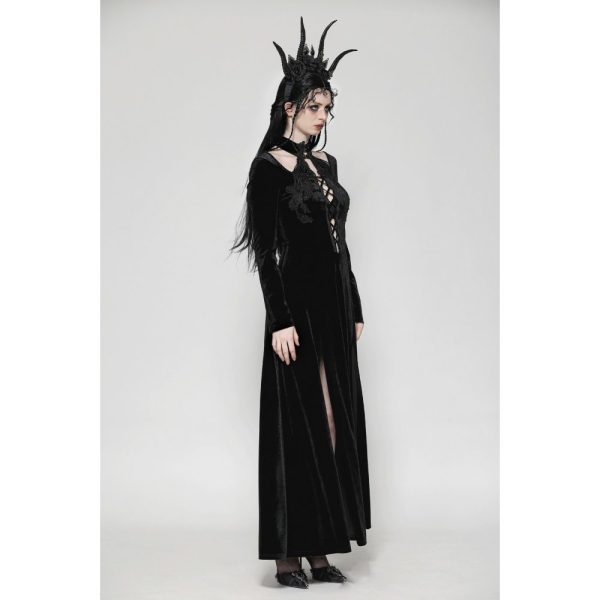 Dragana Open Front With Slits Velvet Gothic Dress