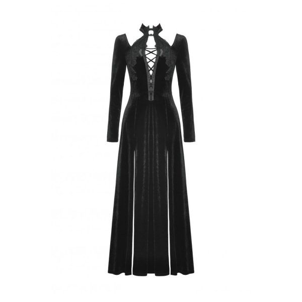 Dragana Open Front With Slits Velvet Gothic Dress