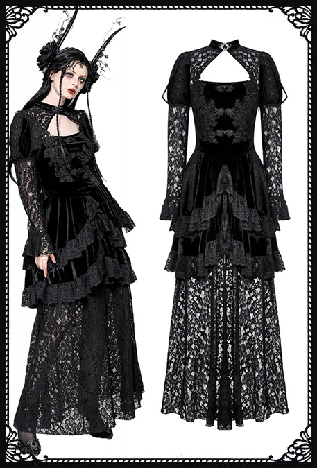 Dark In Love Gwendoline Long Velvety Lace Dress