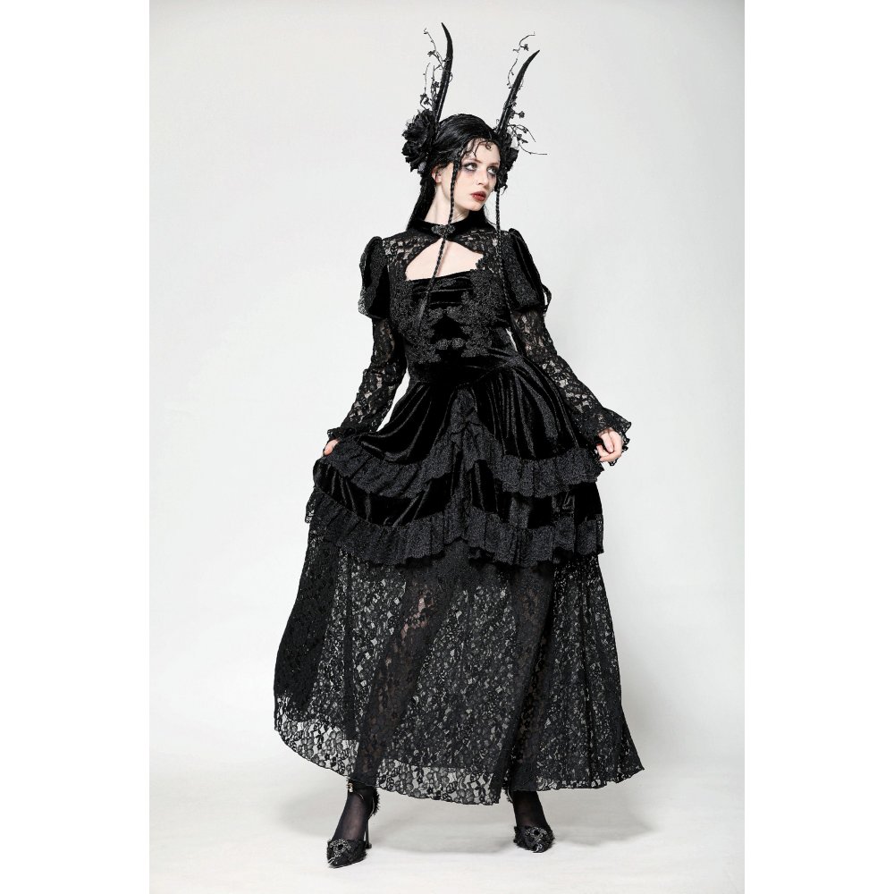 Dark In Love Gwendoline Long Velvety Lace Dress