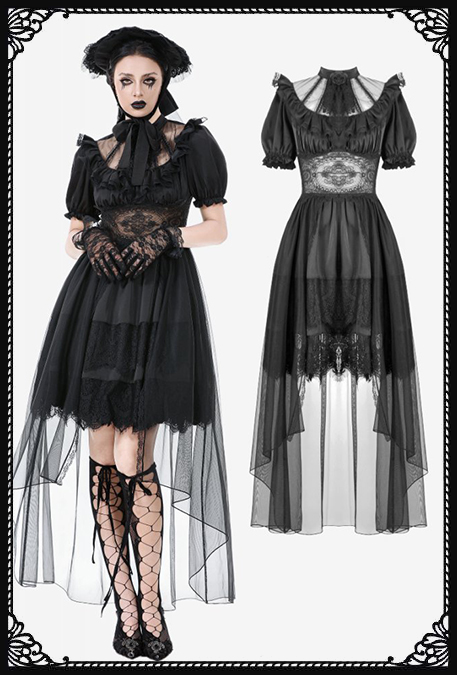 Dark In Love Seraphina Lace & Sheer Ruffle Gothic Dress