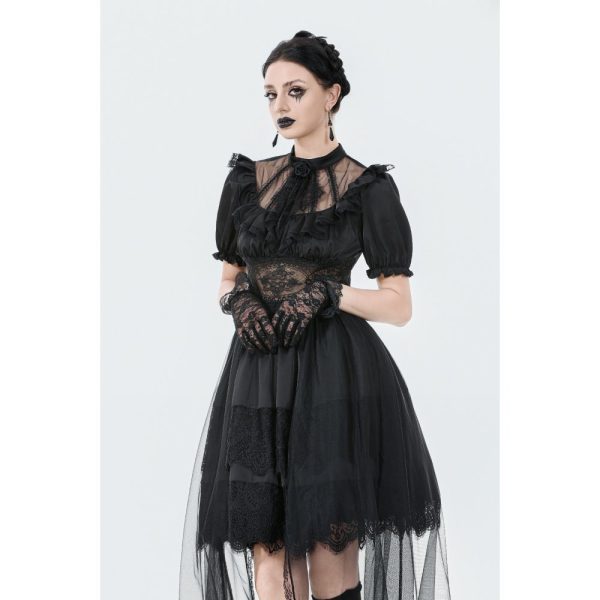 Dark In Love Seraphina Lace & Sheer Ruffle Gothic Dress