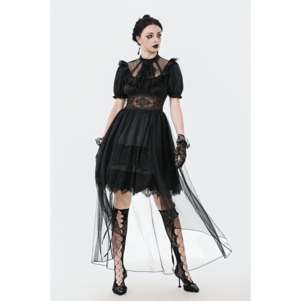 Dark In Love Seraphina Lace & Sheer Ruffle Gothic Dress