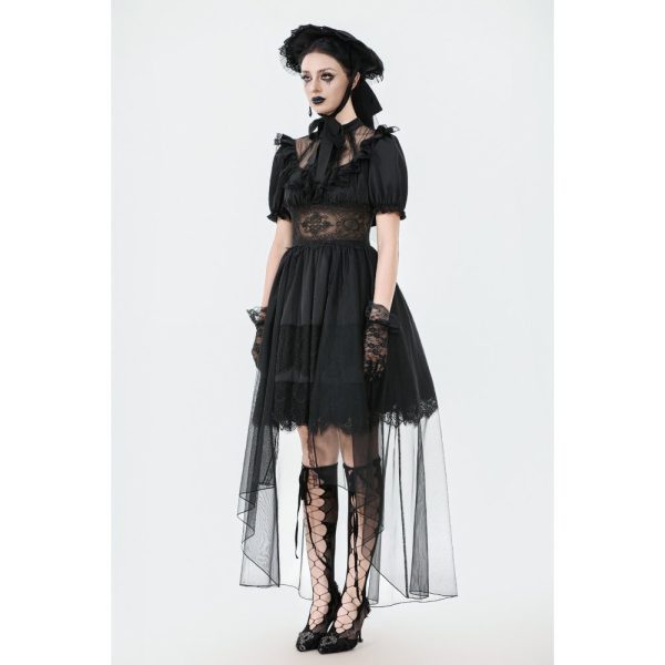 Dark In Love Seraphina Lace & Sheer Ruffle Gothic Dress