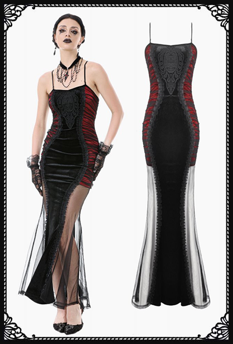 Dark In Love Velvet Dream Red & Black Bodycon Gothic Dress