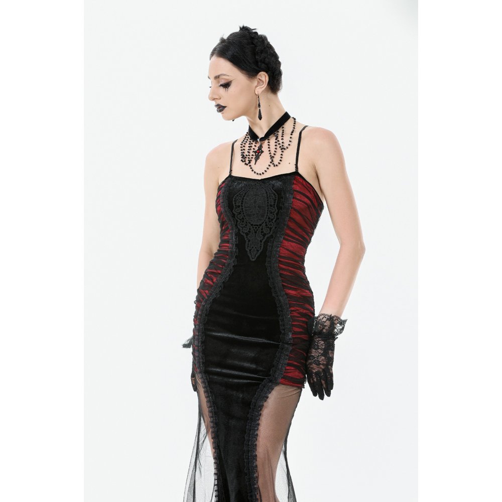 Dark In Love Velvet Dream Red & Black Bodycon Gothic Dress
