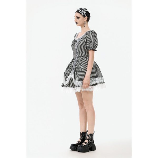 Dark In Love Razor's Edge Puff Sleeves Pinstripe Lolita Dress