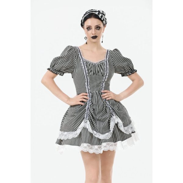 Dark In Love Razor's Edge Puff Sleeves Pinstripe Lolita Dress