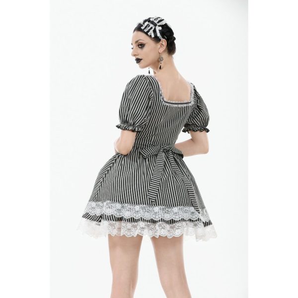 Dark In Love Razor's Edge Puff Sleeves Pinstripe Lolita Dress