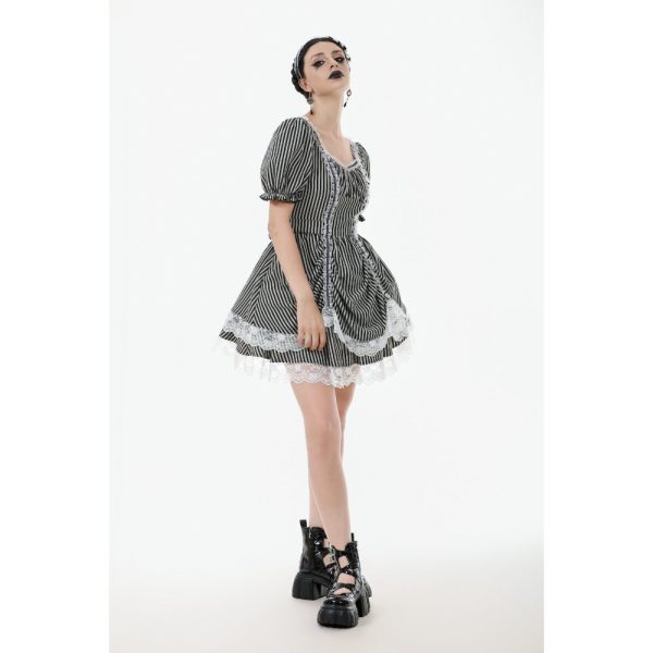 Dark In Love Razor's Edge Puff Sleeves Pinstripe Lolita Dress