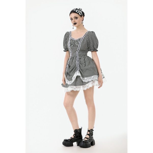 Dark In Love Razor's Edge Puff Sleeves Pinstripe Lolita Dress