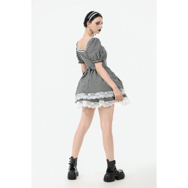 Dark In Love Razor's Edge Puff Sleeves Pinstripe Lolita Dress