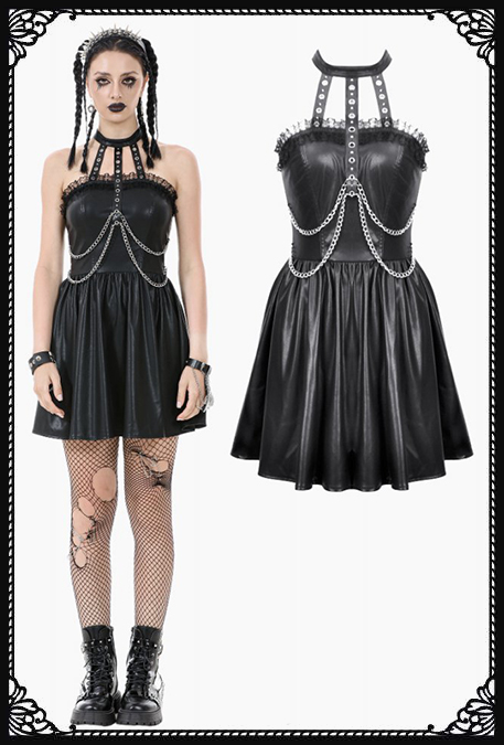 Dark In Love Tara Faux Leather & Chain Detail Dress