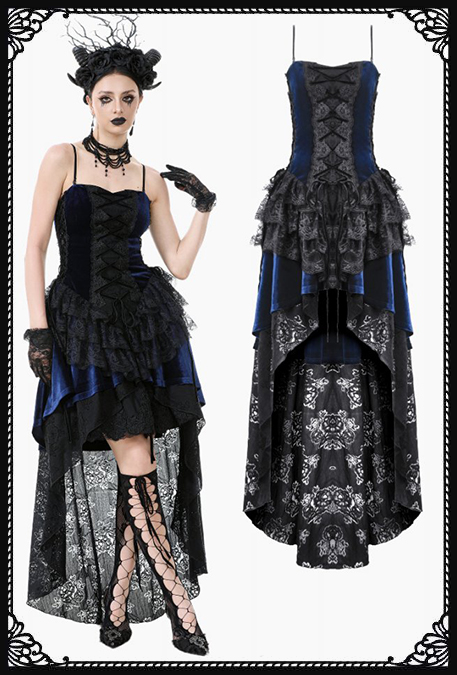 Dark In Love Midnight Devour Blue Lace Velvet Gothic Dress