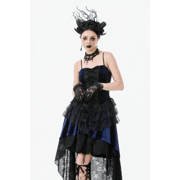 Dark In Love Midnight Devour Blue Lace Velvet Gothic Dress