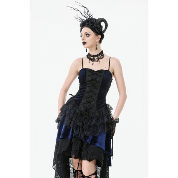 Dark In Love Midnight Devour Blue Lace Velvet Gothic Dress