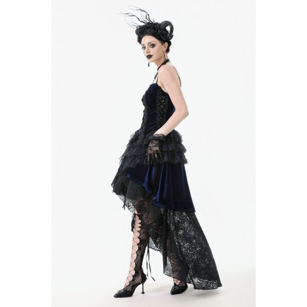 Dark In Love Midnight Devour Blue Lace Velvet Gothic Dress