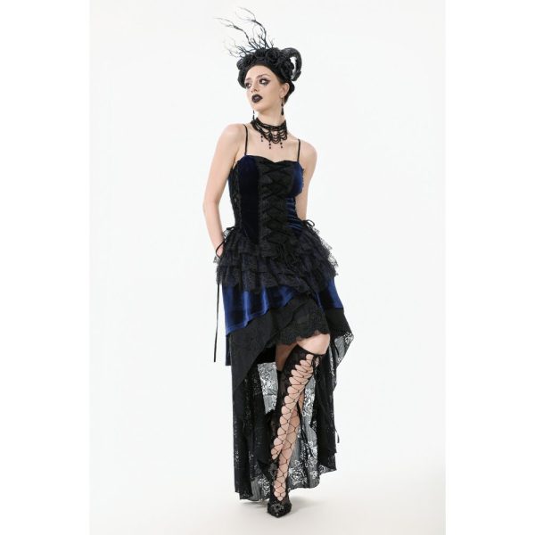 Dark In Love Midnight Devour Blue Lace Velvet Gothic Dress