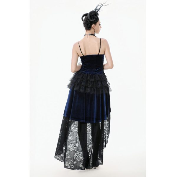 Dark In Love Midnight Devour Blue Lace Velvet Gothic Dress