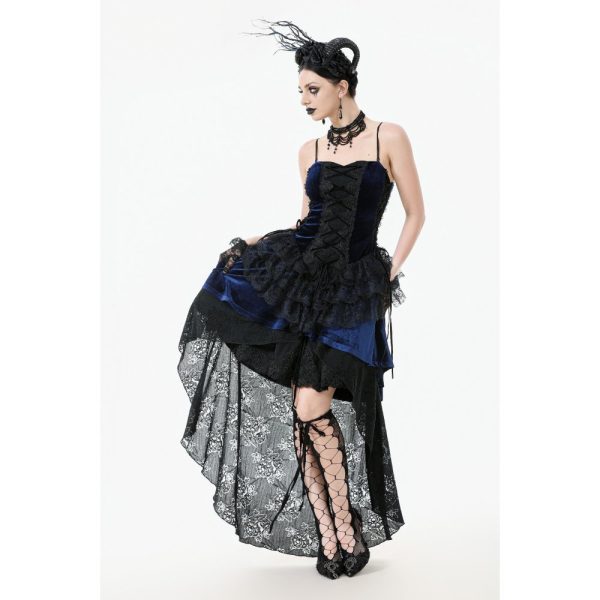 Dark In Love Midnight Devour Blue Lace Velvet Gothic Dress