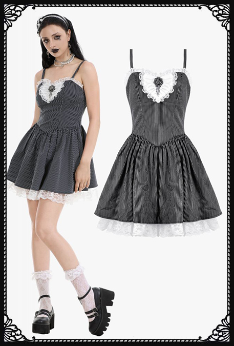 Dark In Love Pinstripes Requiem Lolita Skater Dress