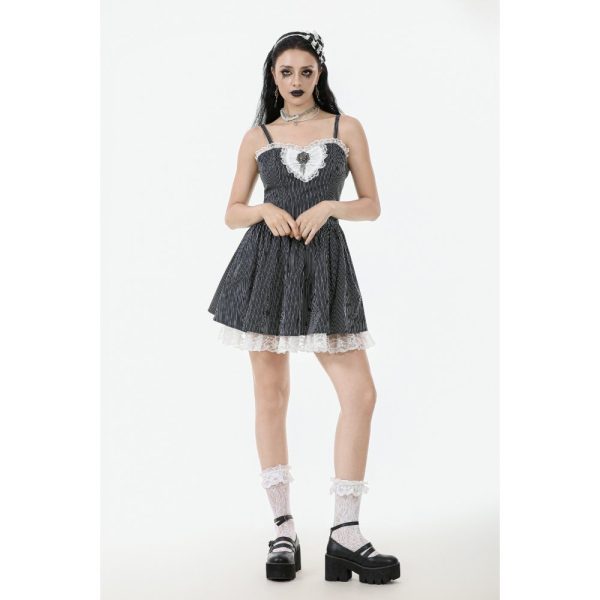 Dark In Love Pinstripes Requiem Lolita Skater Dress