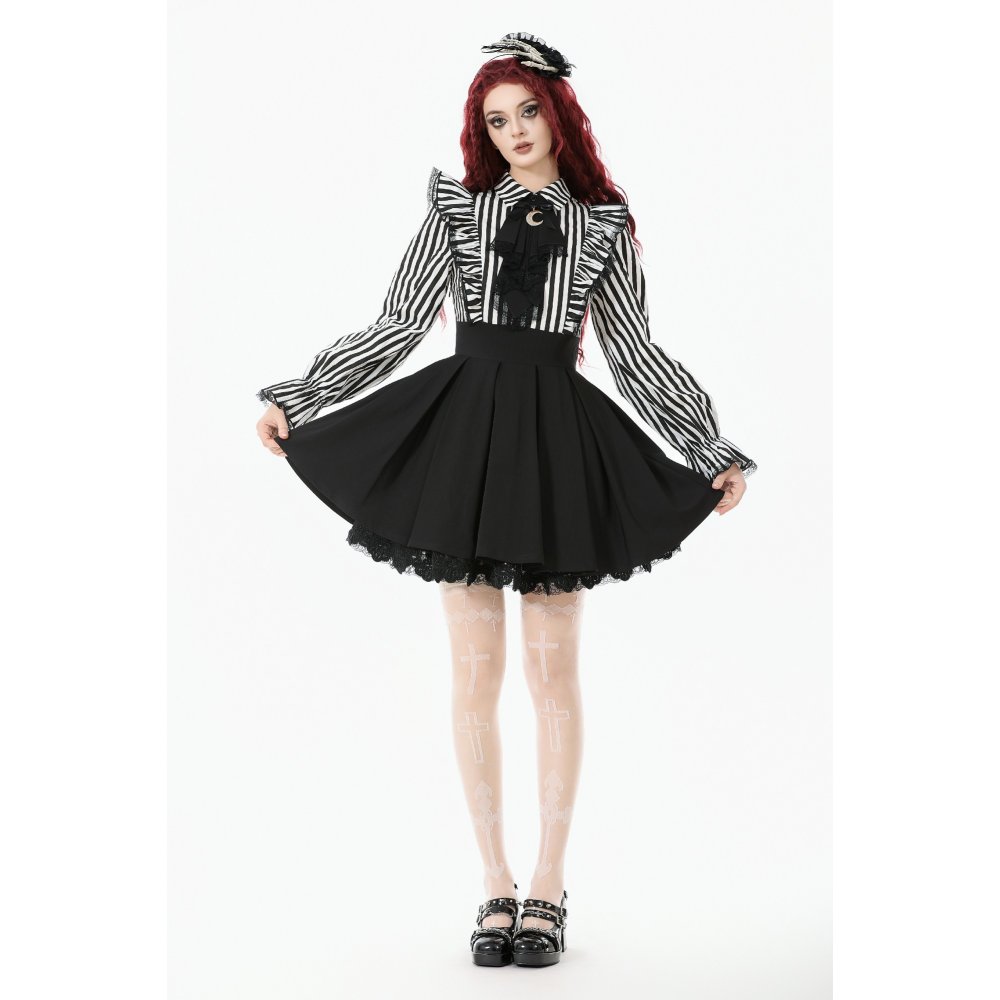 Dark In Love Beetlejuice’s Mania Striped & Ruffles On Shoulder Gothic Dress