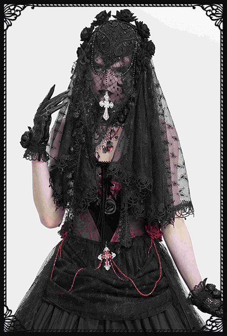 Eva Lady Rosita Fishnet & Cross Black Gothic Veil