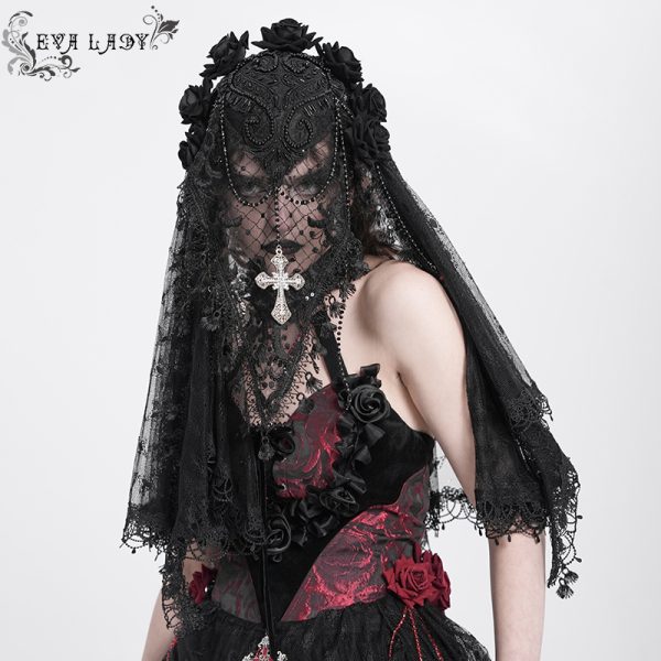 Eva Lady Rosita Fishnet & Cross Black Gothic Veil