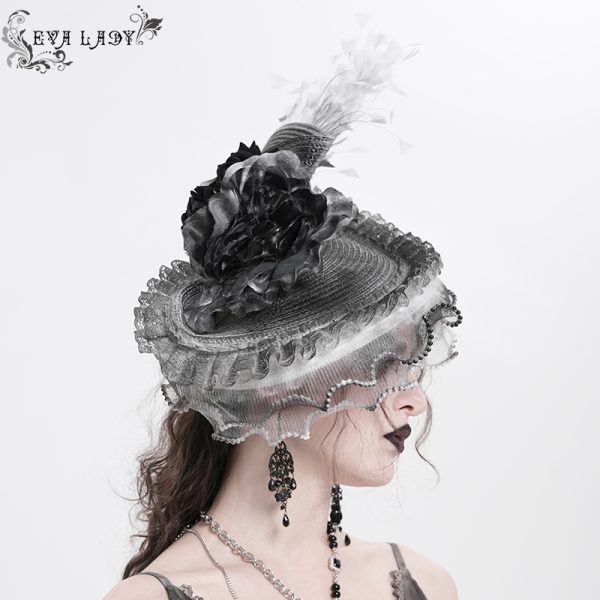 Eva Lady Magara White & Grey Feather Tilt Hat