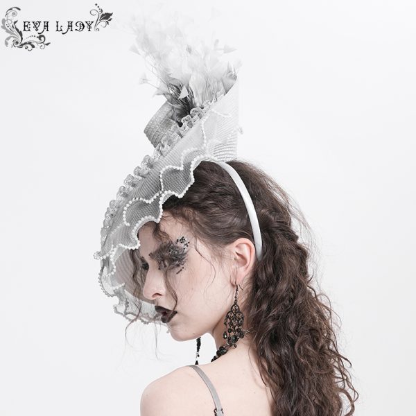 Eva Lady Magara White & Grey Feather Tilt Hat