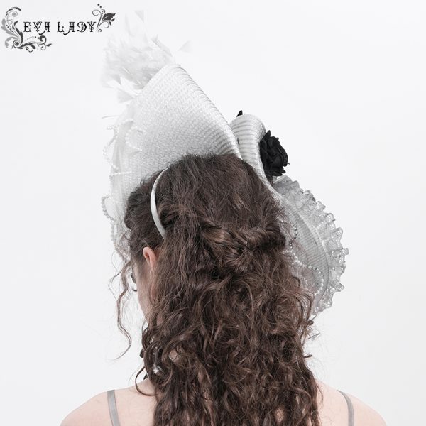 Eva Lady Magara White & Grey Feather Tilt Hat