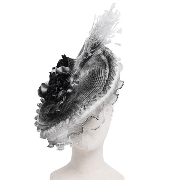 Eva Lady Magara White & Grey Feather Tilt Hat