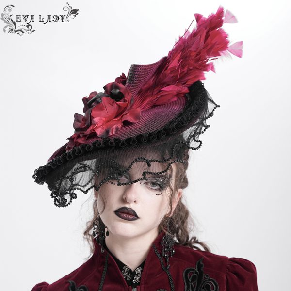 Eva Lady Magara Black & Red Feather Tilt Hat