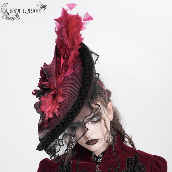 Eva Lady Magara Black & Red Feather Tilt Hat