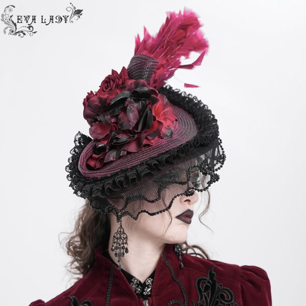 Eva Lady Magara Black & Red Feather Tilt Hat