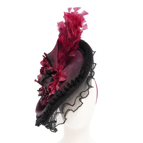 Eva Lady Magara Black & Red Feather Tilt Hat