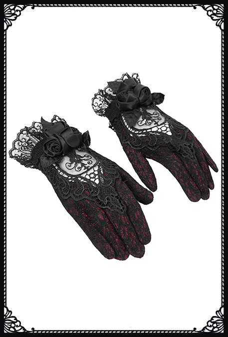 Eva Lady Rosita Lace Black/Red Gothic Gloves